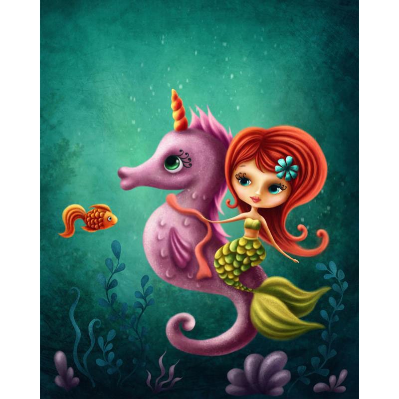 Beautiful Mermaid and a Seahorse