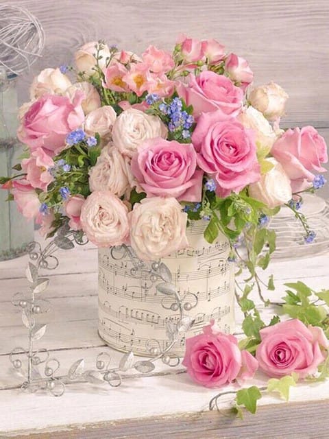 White Vase having Multi-Color Flowers
